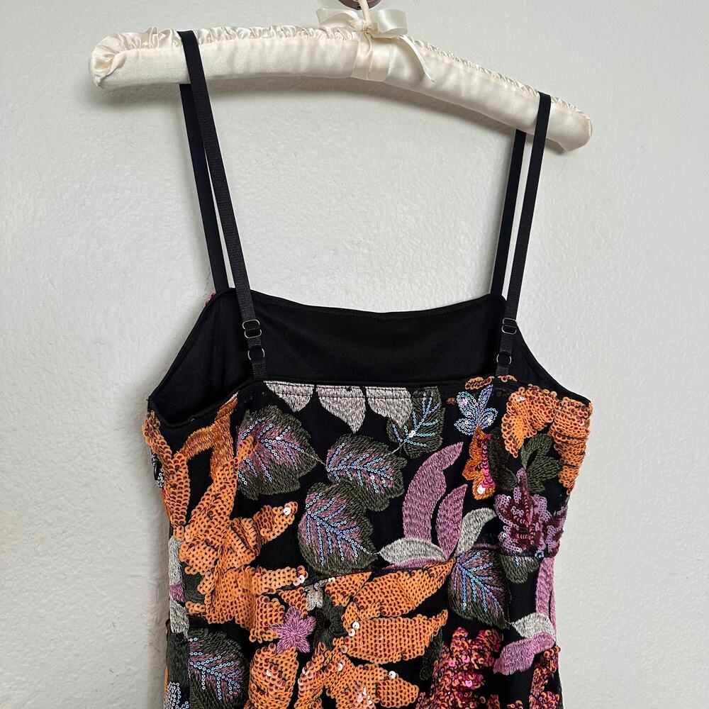 Cute Small Boutique Sequin Floral Mini Dress Sleeveless Black Orange Pink - Picture 8 of 10